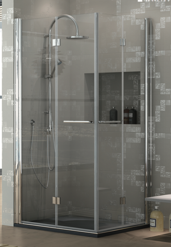 Mampara de ducha angular Lena de aspecto minimalista y transparente