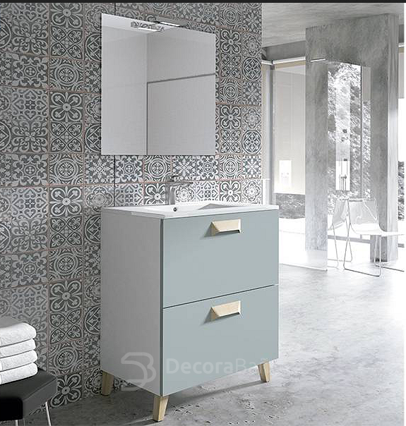 Mueble de baño con patas de estilo nórdico en color gris y blanco