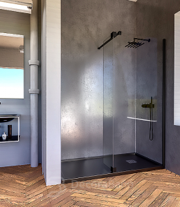Mampara de ducha fija con puerta abatible de estilo industrial