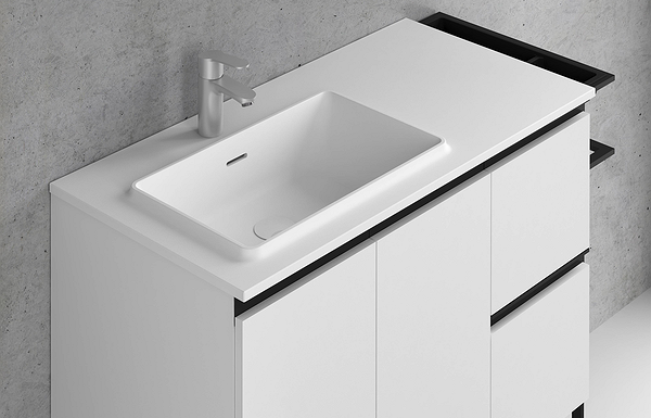 Lavabo encastrado en mueble moderno con patas de metal