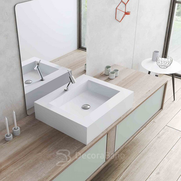 Lavabo sobre encimera de mueble de madera de estilo nordico