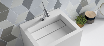 Lavabo sobre encimera de tamaño pequeño rectangular